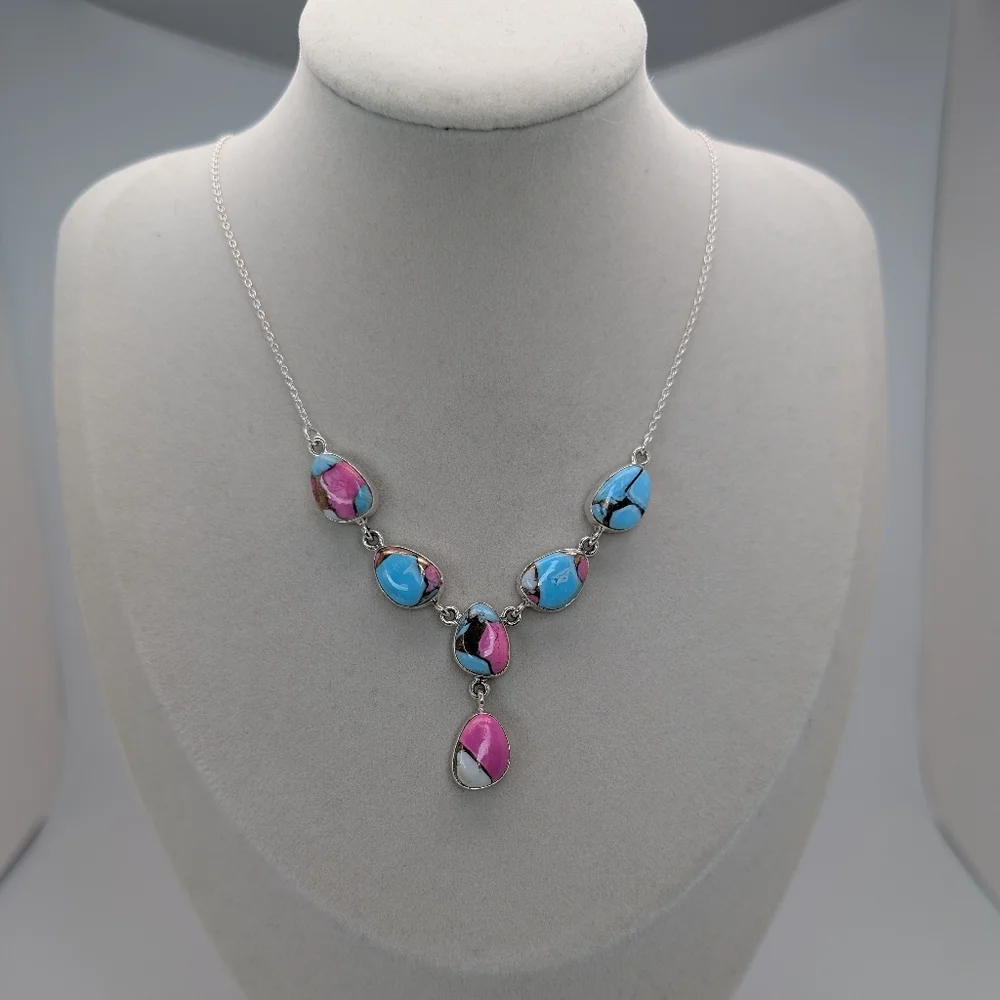 Cotton Candy Turquoise Necklace S925 Sterling Silver Southwest - Picture 3 of 6